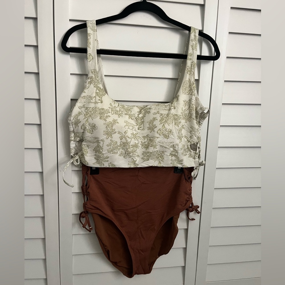 Aerie Printed Lace Up Longline Scoop Bikini Top
 & Lace Up High Waisted Bottom